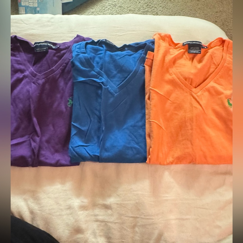 Ralph Lauren Women's  V-Neck Tee Bundle- Purple, Blue, Orange